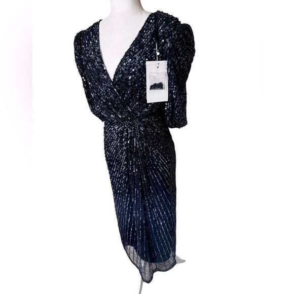 NWT MAC DUGGAL Puff sleeve sequin midi dress size 6 - Picture 8 of 13